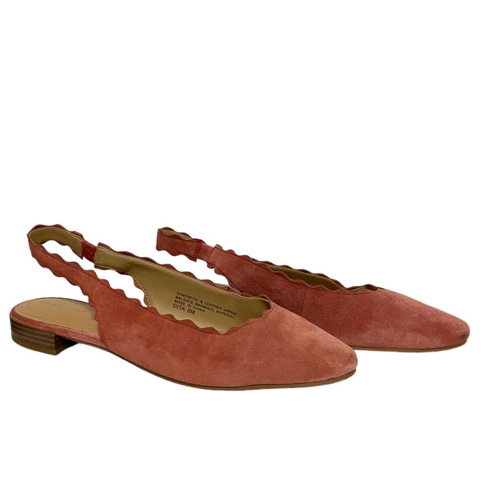 Violet & Red Fall Casual Chic Dita Suede Scalloped Sling Back Flats‎ in Coral